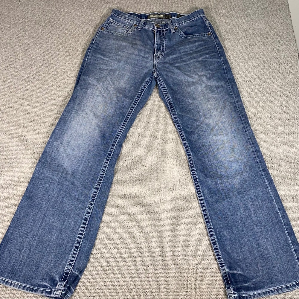 BKE Tyler Jeans Mens 32R Blue Denim Straight Leg Heavy Stitch Medium Wash Casual